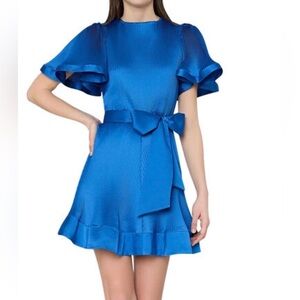 MILLY Lumi Satin Pleated Mini Short Sleeve Dress size 10